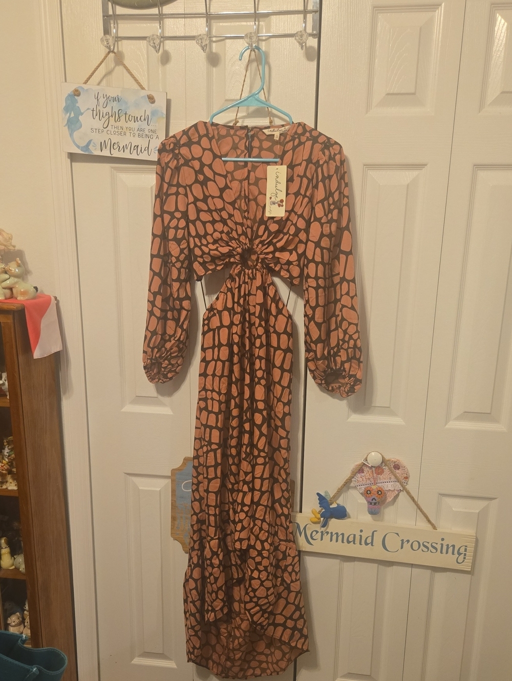 indulge Rust Printed Tie-Front Cutout Maxi Dress